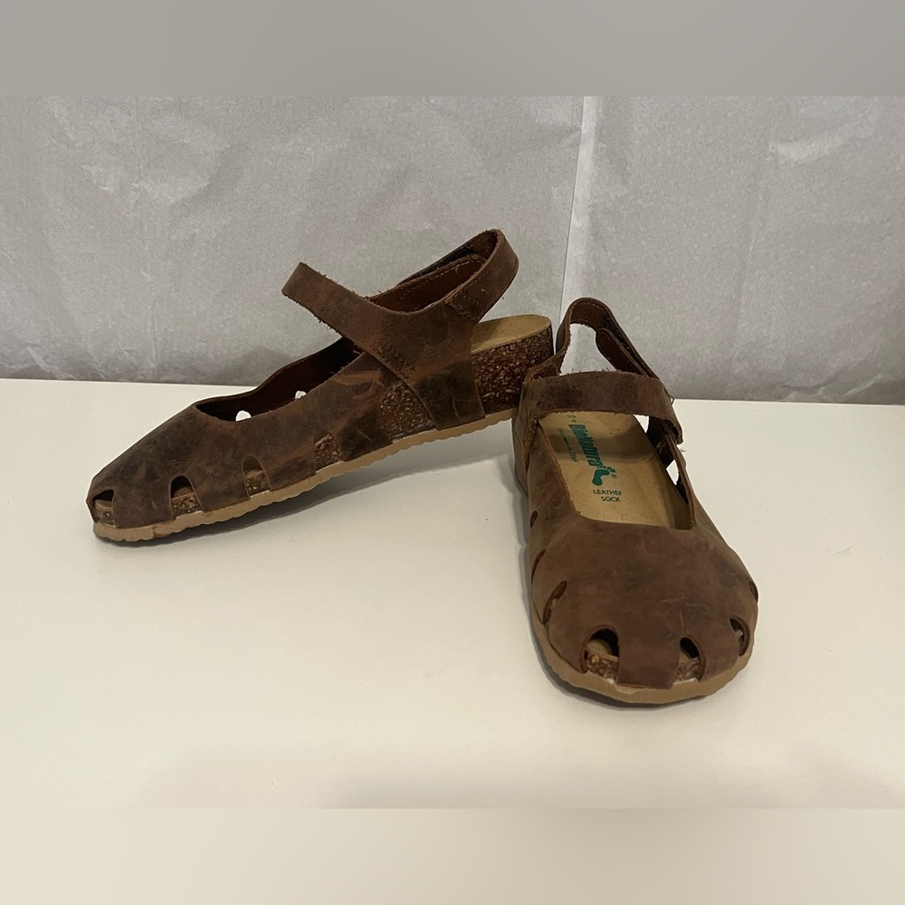 BIONATURA Solo Mary Jane Closed Toe Leather Sandals Cork Heel adjustable Sz 39/8 - Picture 1 of 9